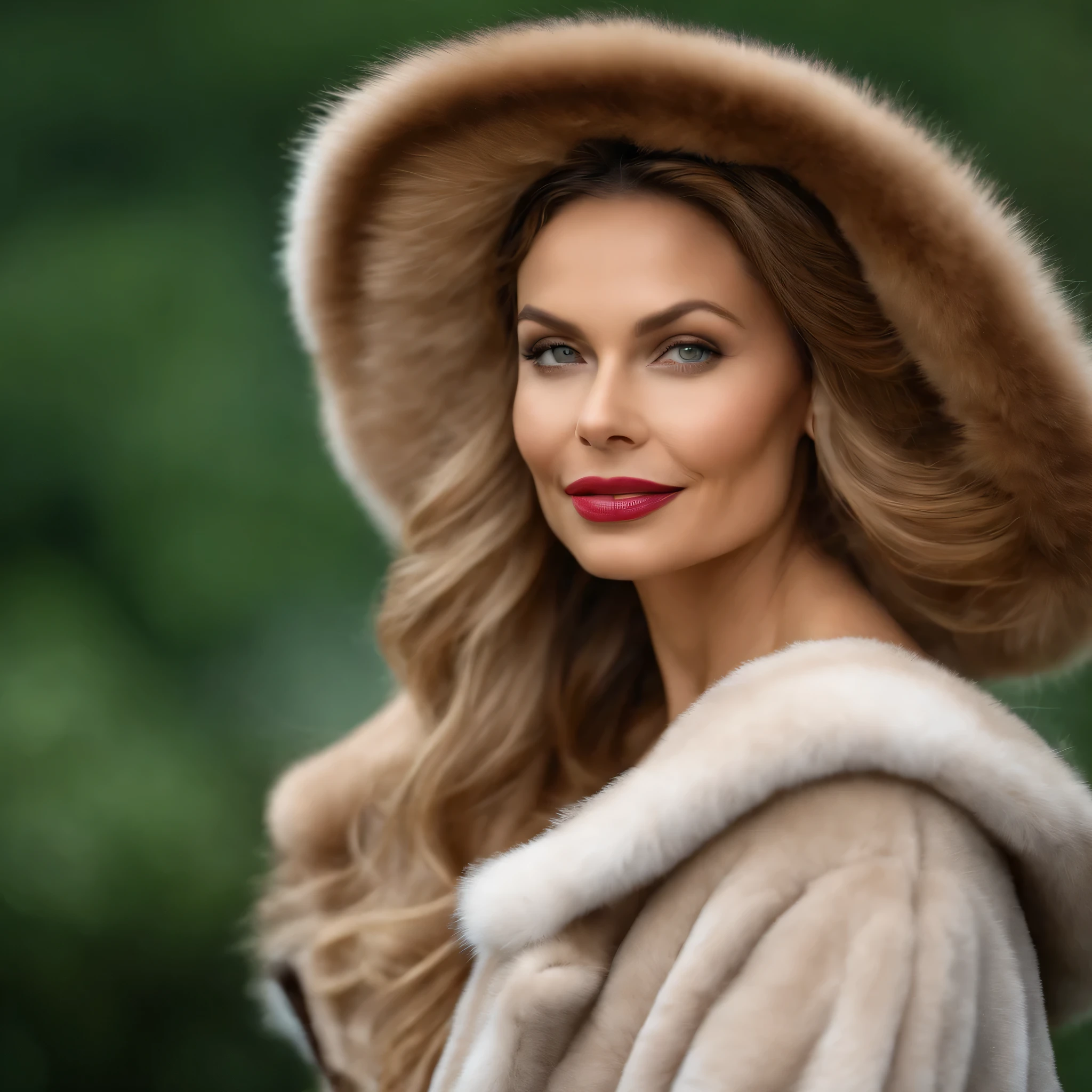 35 ans,(Une MILF:1.2), visage rond, un regard captivant, yeux verts, cheveux blonds,A very wide and very thick, very short sand mink fur coat, fifty centimeters thick, duveteux, naturel, with an ultra thick white and sand mink fur collar, three layers, souriante, fully nude front view, bare shoulders, and two large breast discovered by the fur, Ornella Muti jeune, Detailed wrinkles (8K, high resolution, Ultra-quality, A quality of'image ultra élevée, ultrarealistic, best quality:1.2) (gros seins en bonnet D:1.1), eyes visible through the hair, with silver gray hair, bobbed hair, Bonne position des yeux, cinematic light, Soft light, lombes, la nuit, detailed color background, Convoluted, Very detailed, 8K, Overall Silhouette, posant professionnellement sur un canapé penthouse, En regardant directement la caméraUne photo d'une femme souriante Nikon D850, objectif 85 mm