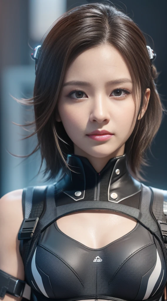 ​masterpiece, 1 Beautiful Girl, 詳細な目, Swollen eyes, Top  Quality, 超High resolution A, (Reality: 1.4), cinematic lightings, Japanese people, Asian Beauty, It is very, Very beautiful, Beautiful skins, skiny, Forward-facing body, (A hyper-realistic), (Hight Resolution), (8K), (ighly Details), ( Best Illustration), (Beautifully detailed eyes), (extremely highly detailed), Detailed face, bright lighting, Professional Lighting、The background is a cyberpunk room with a large number of monitors.、The code is associated with the outfit..............、Small tattoo on the face、face the front、short-hair、