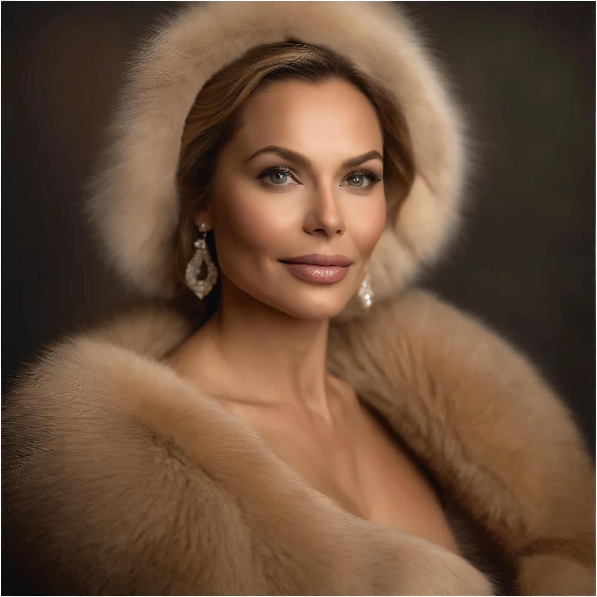 35 ans,(Une MILF:1.2), visage rond, un regard captivant, yeux verts, cheveux blonds,A very wide and very thick, very short sand mink fur coat, fifty centimeters thick, duveteux, naturel, with an ultra thick white and sand mink fur collar, three layers, souriante, fully nude front view, bare shoulders, and two large breast discovered by the fur, Ornella Muti jeune, Detailed wrinkles (8K, high resolution, Ultra-quality, A quality of'image ultra élevée, ultrarealistic, best quality:1.2) (gros seins en bonnet D:1.1), eyes visible through the hair, with silver gray hair, bobbed hair, Bonne position des yeux, cinematic light, Soft light, lombes, la nuit, detailed color background, Convoluted, Very detailed, 8K, Overall Silhouette, posant professionnellement sur un canapé penthouse, En regardant directement la caméraUne photo d'une femme souriante Nikon D850, objectif 85 mm
