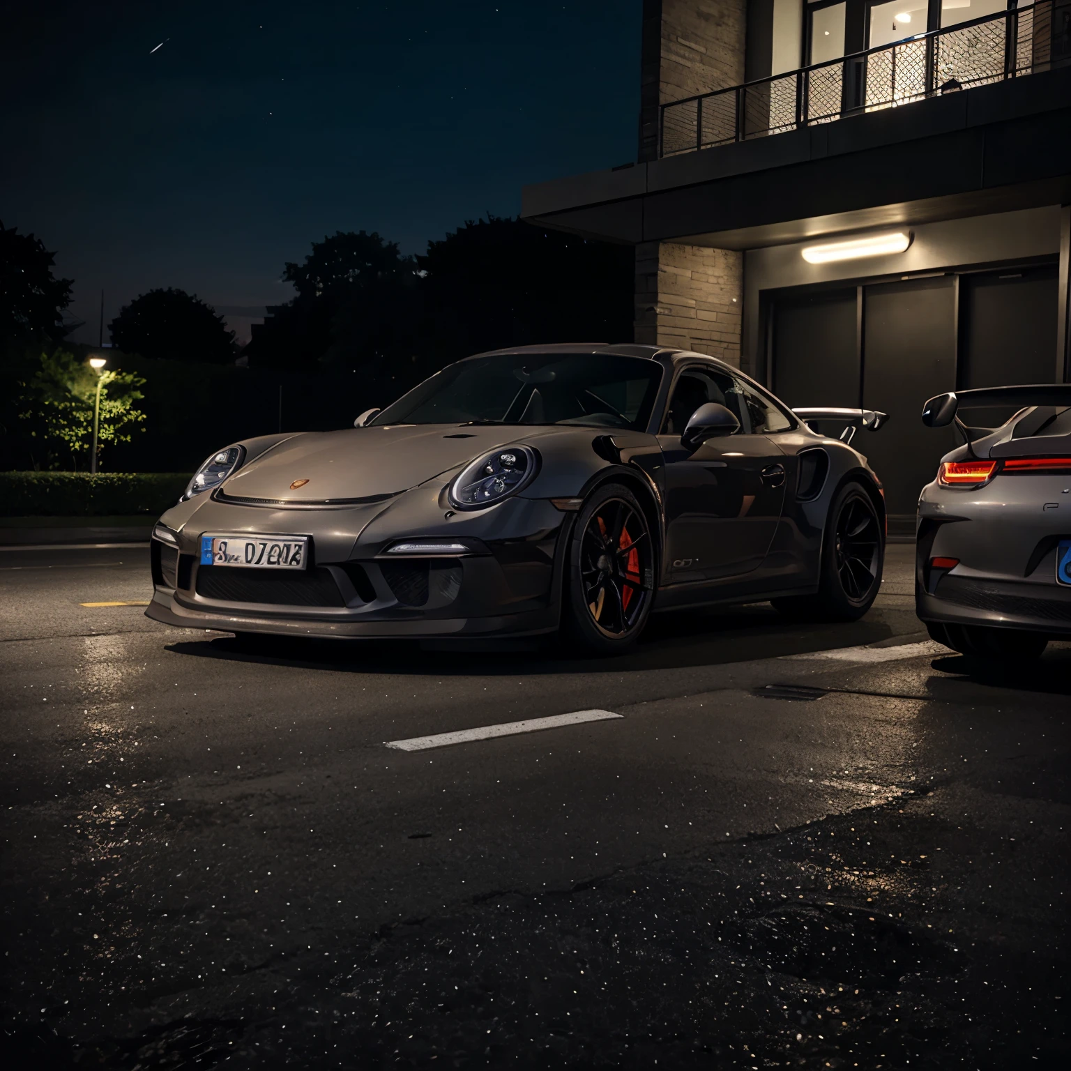 Porsche 911 GT3 RS, Close shot, Night view in parking lot