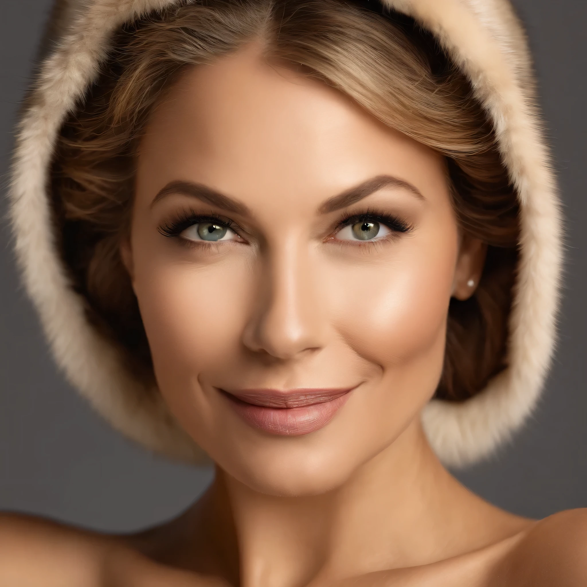 35 ans,(Une MILF:1.2), visage rond, un regard captivant, yeux verts, cheveux blonds,A very wide and very thick, very short sand mink fur coat, fifty centimeters thick, duveteux, naturel, with an ultra thick white and sand mink fur collar, three layers, souriante, fully nude front view, bare shoulders, and two large breast discovered by the fur, Ornella Muti jeune, Detailed wrinkles (8K, high resolution, Ultra-quality, A quality of'image ultra élevée, ultrarealistic, best quality:1.2) (gros seins en bonnet D:1.1), eyes visible through the hair, with silver gray hair, bobbed hair, Bonne position des yeux, cinematic light, Soft light, lombes, la nuit, detailed color background, Convoluted, Very detailed, 8K, Overall Silhouette, posant professionnellement sur un canapé penthouse, En regardant directement la caméraUne photo d'une femme souriante Nikon D850, objectif 85 mm