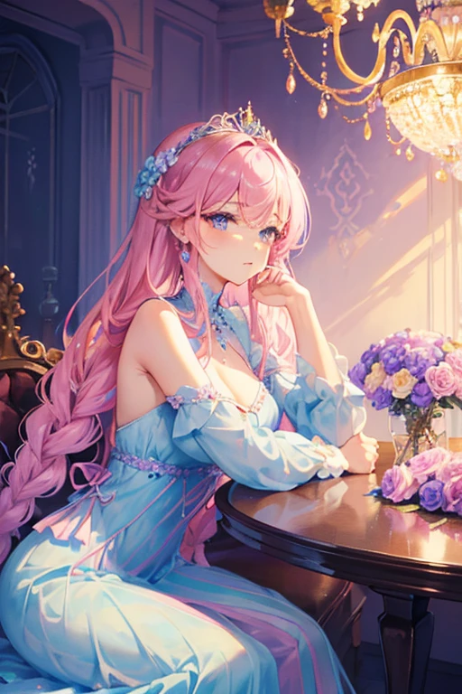 a close up of a woman in a lingerie posing for a picture, Sexy :8, Open V chest clothes, wearing Sexy lingerie, , lingerie, nightgown, Sheer, lingeries beauty, lacey, laced lingerie, Sexy gown, Sexy dress, Sexy style, Olive,opened dress、Beds with Arafed Bedrooms, Benches, And chandeliers, (Pink colors), Pink pastel, Girly Bedrooms, with soft Pink colors, Bedrooms, white and Pink, beautiful aesthetic design, Pink color scheme, Pink scheme, In romantic style, pastel Pink, Pastel Colors Theme, heaven Pink, dreamy and detailed, ((Pink)), Pink and gold color scheme、Pastel blue and pink, lovely pastel colors, Shades of pink and blue, Beautiful details and colors, Soft blue and pink colors, Beautiful flowers, beautifuly color, rich pastel colors, Nice colors, Beautiful lush colors, blue and pink colors, Very lovely pastel colors, Bright and soft colors, Pretty flowers、a woman in a Purple Dress standing in front of flowers, fantasy long intricate gown, sexy gown, fantasy dress, Wearing a purple gown, translucent dress, extravagant dress, Purple Dress, intricate fantasy dress, magical dress, style of julia razumova, Ombre fishnet tights gown, dressed beautiful gown, by Gabriel Ba, diamond shimmering dress、A bride with long braids sitting at a table with flowers in her hair, (((flower in hair))), flower in hair, flower in hair, covered with flowers, floeers in hair, Complex hairstyle, Decorated with flowers, very Beautiful style, flower in hair, Beautiful aerith gainsborough, Tiara with amazing flowers, Beautiful!!!!!!!!!!!!, With colorful flowers