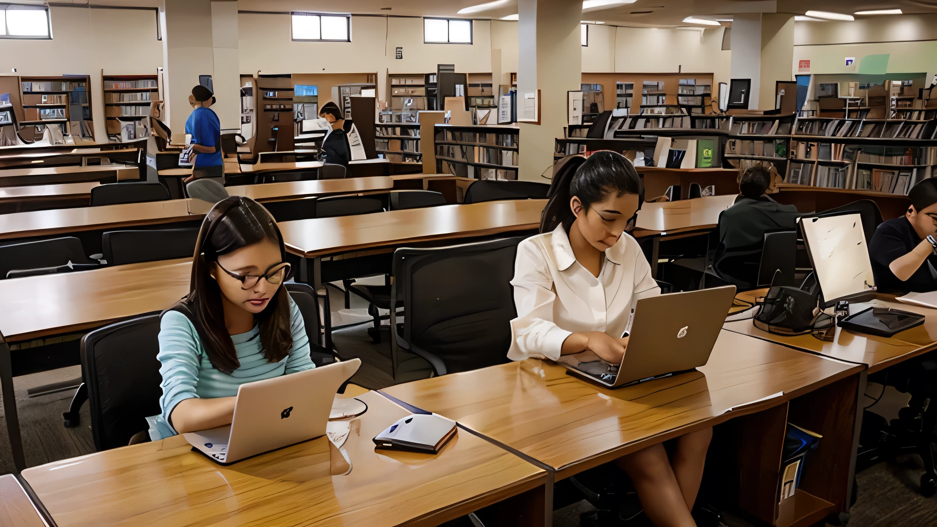 Library where everyone study with laptop and read books