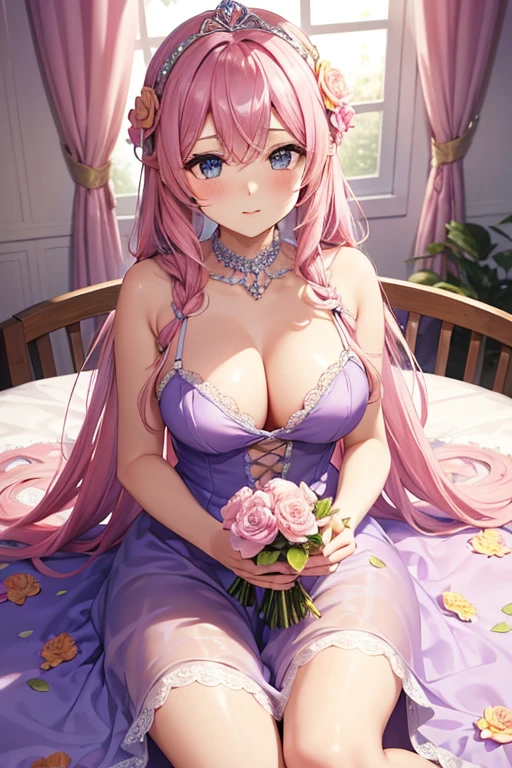 a close up of a woman in a lingerie posing for a picture, Sexy :8, Open V chest clothes, wearing Sexy lingerie, , lingerie, nightgown, Sheer, lingeries beauty, lacey, laced lingerie, Sexy gown, Sexy dress, Sexy style, Olive,opened dress、Beds with Arafed Bedrooms, Benches, And chandeliers, (Pink colors), Pink pastel, Girly Bedrooms, with soft Pink colors, Bedrooms, white and Pink, beautiful aesthetic design, Pink color scheme, Pink scheme, In romantic style, pastel Pink, Pastel Colors Theme, heaven Pink, dreamy and detailed, ((Pink)), Pink and gold color scheme、Pastel blue and pink, lovely pastel colors, Shades of pink and blue, Beautiful details and colors, Soft blue and pink colors, Beautiful flowers, beautifuly color, rich pastel colors, Nice colors, Beautiful lush colors, blue and pink colors, Very lovely pastel colors, Bright and soft colors, Pretty flowers、a woman in a Purple Dress standing in front of flowers, fantasy long intricate gown, sexy gown, fantasy dress, Wearing a purple gown, translucent dress, extravagant dress, Purple Dress, intricate fantasy dress, magical dress, style of julia razumova, Ombre fishnet tights gown, dressed beautiful gown, by Gabriel Ba, diamond shimmering dress、A bride with long braids sitting at a table with flowers in her hair, (((flower in hair))), flower in hair, flower in hair, covered with flowers, floeers in hair, Complex hairstyle, Decorated with flowers, very Beautiful style, flower in hair, Beautiful aerith gainsborough, Tiara with amazing flowers, Beautiful!!!!!!!!!!!!, With colorful flowers