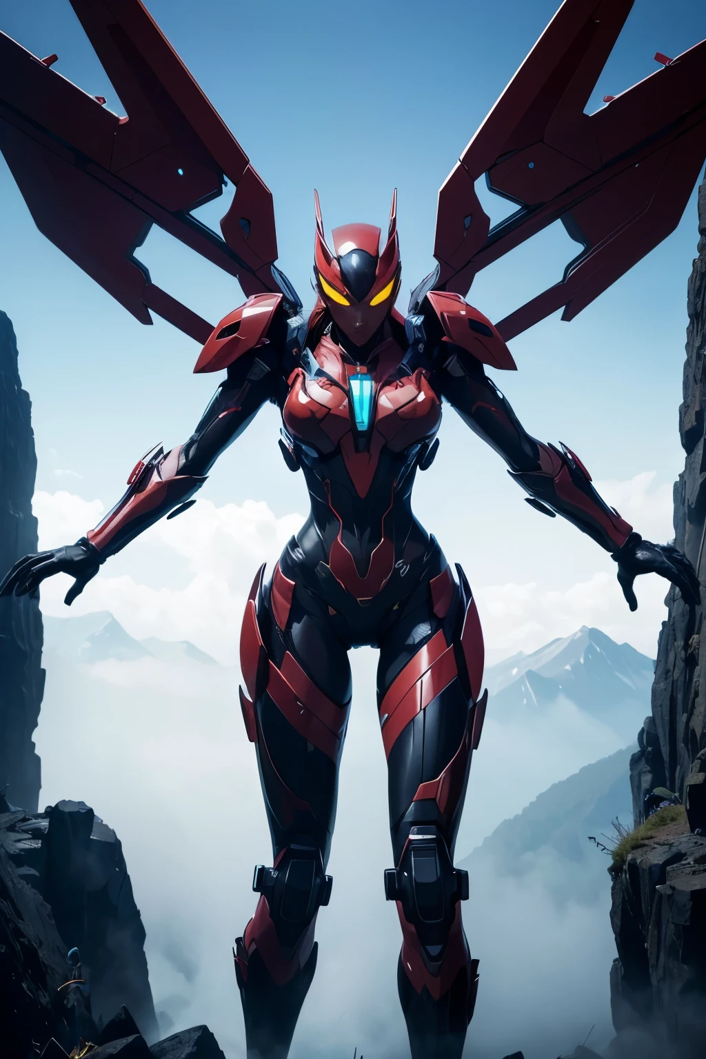 RAW, Best quality, high resolution, masterpiece: 1.3), Fusion of Transformers, Evangelion, Predator, and DC Comics' Vixen, (long shoot), Female Mech, Sleek Design:
A breathtaking, fusion masterpiece brought to life by the seamless blend of Transformers, Evangelion, Predator, and DC Comics' Vixen. Recorded in high resolution with stunning clarity and detail, this long shoot presents a spectacular sight: An imposing, sleek female Mech emerged from the mist, an amalgamation of Transformers' remarkable technology, Evangelion's intricate design, Predator