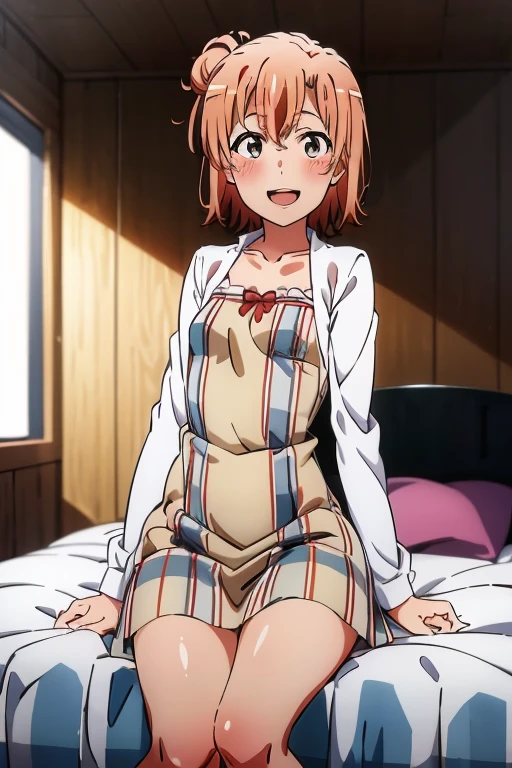 ((highest quality)), ((masterpiece)), (be familiar with), Perfect Face, indoor, Bedroom, Watching the audience,
One woman, Yuigahama Yui,
Open Mouth, Ecstatic expression, blush, smile,
Small breasts, Flat Chest, Young Girl, , , Girl,
Short Hair, Salmon-colored hair, Salmon-colored eyes, Side Pony,
Leg spread,