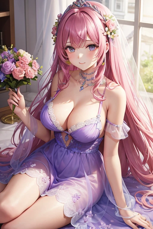 a close up of a woman in a lingerie posing for a picture, Sexy :8, Open V chest clothes, wearing Sexy lingerie, , lingerie, nightgown, Sheer, lingeries beauty, lacey, laced lingerie, Sexy gown, Sexy dress, Sexy style, Olive,opened dress、Beds with Arafed Bedrooms, Benches, And chandeliers, (Pink colors), Pink pastel, Girly Bedrooms, with soft Pink colors, Bedrooms, white and Pink, beautiful aesthetic design, Pink color scheme, Pink scheme, In romantic style, pastel Pink, Pastel Colors Theme, heaven Pink, dreamy and detailed, ((Pink)), Pink and gold color scheme、Pastel blue and pink, lovely pastel colors, Shades of pink and blue, Beautiful details and colors, Soft blue and pink colors, Beautiful flowers, beautifuly color, rich pastel colors, Nice colors, Beautiful lush colors, blue and pink colors, Very lovely pastel colors, Bright and soft colors, Pretty flowers、a woman in a Purple Dress standing in front of flowers, fantasy long intricate gown, sexy gown, fantasy dress, Wearing a purple gown, translucent dress, extravagant dress, Purple Dress, intricate fantasy dress, magical dress, style of julia razumova, Ombre fishnet tights gown, dressed beautiful gown, by Gabriel Ba, diamond shimmering dress、A bride with long braids sitting at a table with flowers in her hair, (((flower in hair))), flower in hair, flower in hair, covered with flowers, floeers in hair, Complex hairstyle, Decorated with flowers, very Beautiful style, flower in hair, Beautiful aerith gainsborough, Tiara with amazing flowers, Beautiful!!!!!!!!!!!!, With colorful flowers