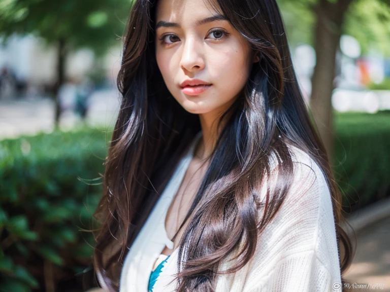 A realistic image of a cool girl having silky hairs