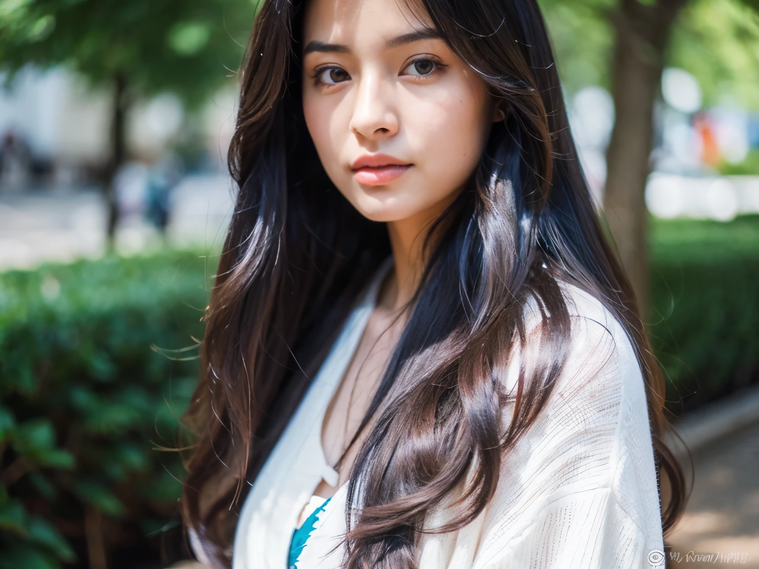 A realistic image of a cool girl having silky hairs