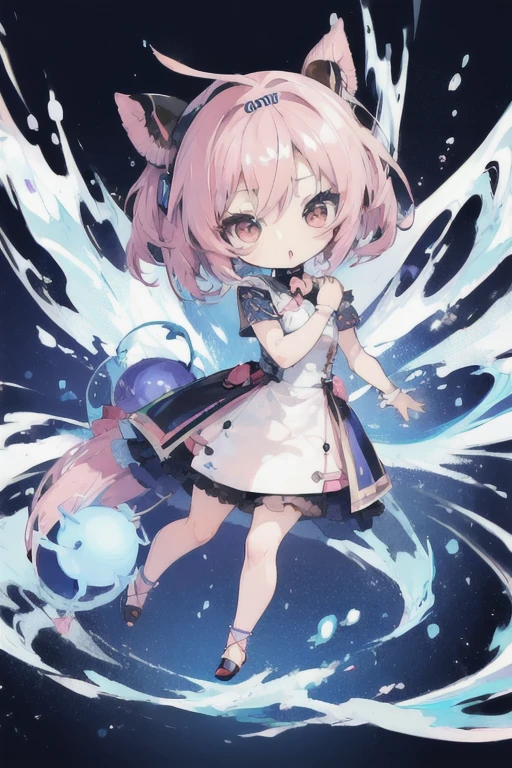 ((Chibi Character:1.5))、girl、front、whole body、solo、Simple Background、