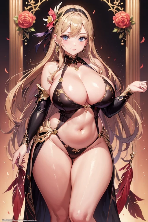 の女性, Blonde, colored feather, metal ornaments, colored Flowers, particle, Light, (masterpiece, 最high quality, 最high quality, Official Art, Beautiful and aesthetic:1.2), (1 girl:1.3), Very detailed,(Fractal Art:1.1),(colorful:1.1)(Flowers:1.3),Most detailed,(Dynamic pose), (Abstract background:1.3), (Shiny skin), (Many colors :1.4), ,(Earrings:1.4), (feather:1.4),masterpiece, 最high quality, 30~40 years, Full Body Shot, Mature Woman, 美しい Mature Woman,Captivating smile, Thick lips, Plumpとした唇, blush, Looking at the audience, Provocative expression, Cleavage, Plump、Curvy 、Attractive face、Mischievous face、An inviting gaze、Expressing emotions,Standing position、Gorgeous accessories and various hairstyles，Gold headband，Ample ，Uneven ，Greek clothing，Tulle covers the ，Perfect balance, Detailed clothing details,Temple，marble，Statue of God，cinematic Lighting, Film Grain, contrast of Light and dark, 8k, masterpiece, Very detailed, Attention to detail, high quality, High resolution, masterpiece, 最high quality, Very detailed, , Are standing, Cowboy Shot, Looking at the audience, Outdoor, blush, 1 girl, (masterpiece:1.3), (High resolution), (8k), (Very detailed), Perfect Face, Beautiful eyes and face, (((最high quality))), (Very detailed), Detailed face and eyes, (alone), High resolution、Beautiful eyes,((( pose)))、(((Full body depiction)))