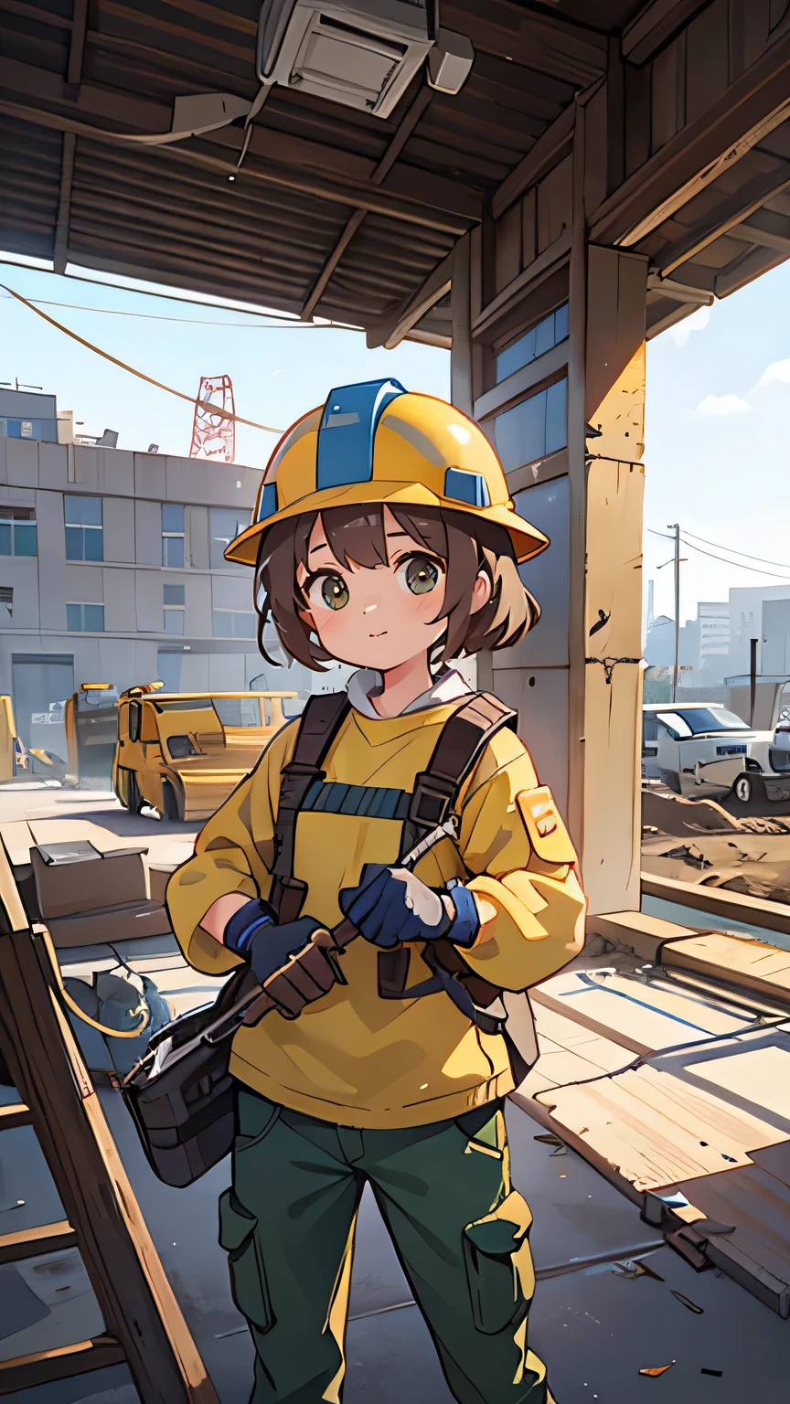 Girl at the construction site, Wear a white long-sleeved shirt, cargo pants, Helmet, and holding a Powerful methods in her hand.

(High resolution,4K,highest quality:1.2),Very detailed,(Realistic:1.37),Large-scale construction site,Professional,Industrial Lighting,Vibrant colors,Bokeh,Gritty atmosphere

[Construction worker], [Urban], [Dynamic pose], [Powerful methods], [Safety Policy], [concrete], [crane], [Dust and debris], [Blueprint], [Construction Machinery],  [Helmet], [Work gloves], [scaffold], [Construction site signage], [Noise and activity], [Yellow caution tape], [Sunlight and shadow], [Busy workers], [Dirt and mud], [Construction Vehicles], [Diligent]

This Professional prompt、I hope it helps you to create something beautiful, Detailed images of girls working on a construction site.。.