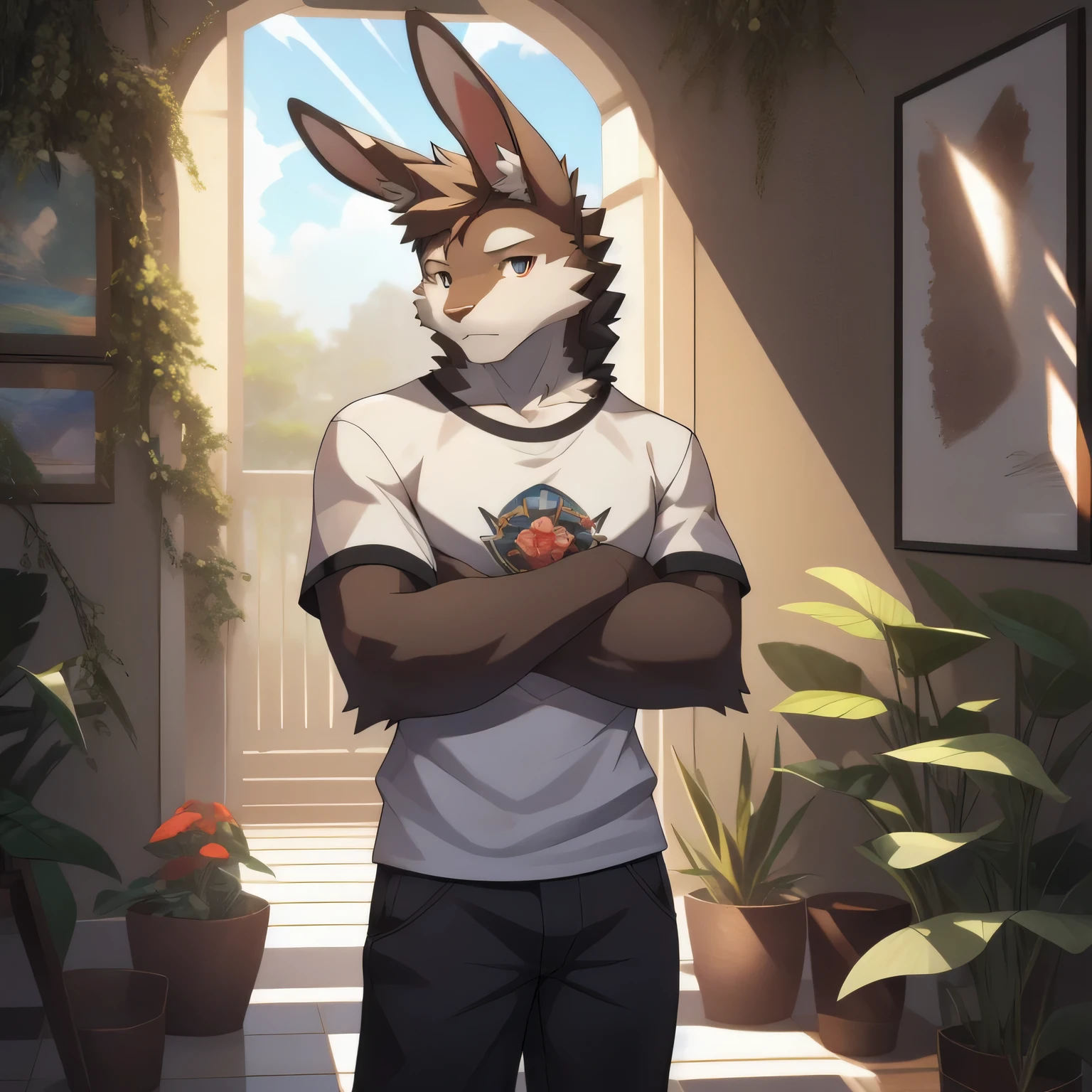 white skin,(rabbit ears),teenager,shota,rabbit,rabbit furry,male,rabbit,white fur,white skin,full body,naked,cum, Simple Background, White Wall, Dappled Light, Natural Light, Interior Rendering, XGIMI, Clear Detail, Realism, Rendering, Nikon, C4D, 3DMAX, Redshift Rendering, Corona Rendering, Behace --ar 1:2 --C 10, Nude, Hands Crossed, Shy, Estrus,T-shirt,
