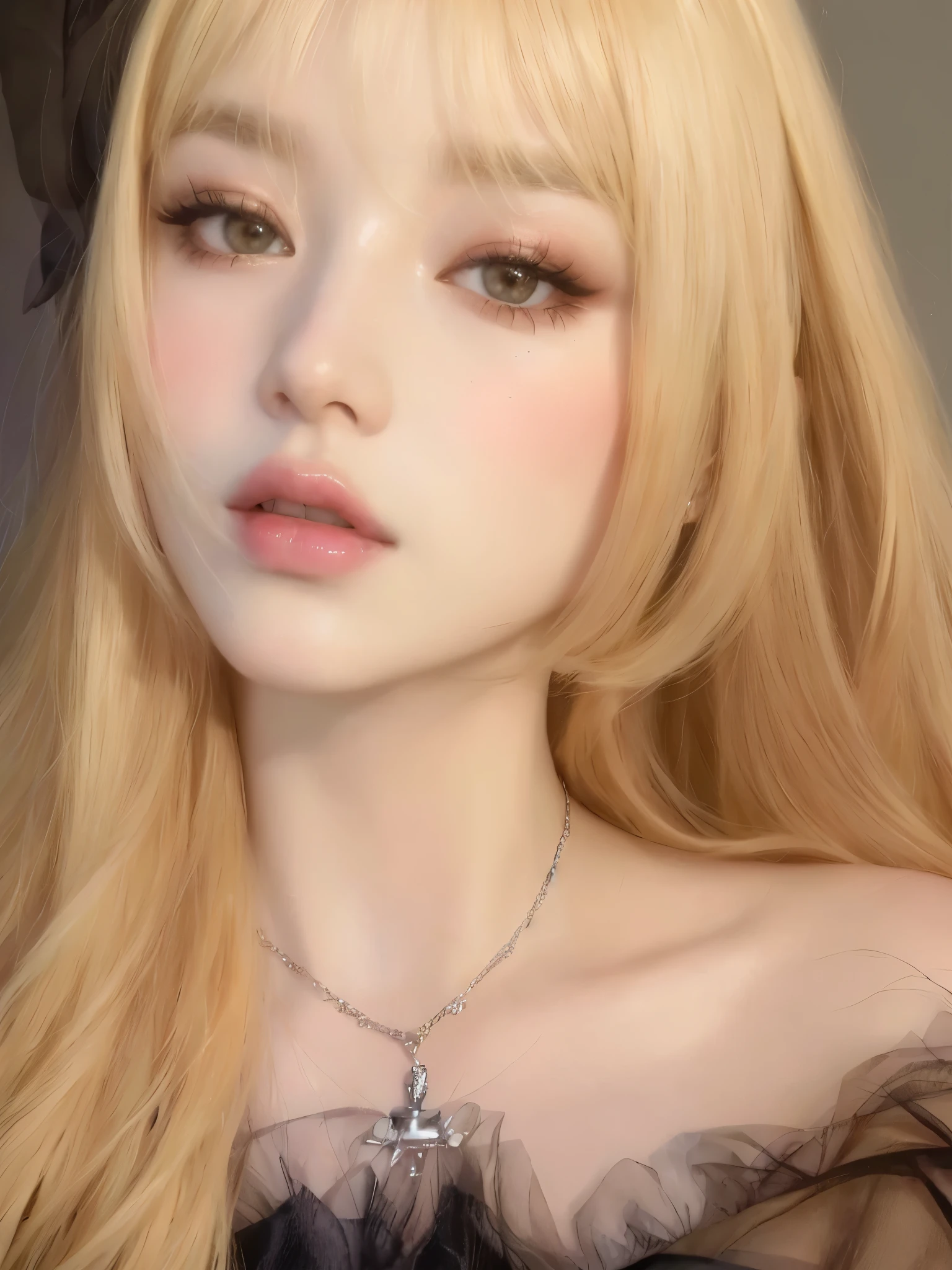 Long haired blonde woman holding a white cell phone., retrato de kim petras, maquillaje popular de corea del sur, Retrato de Jossi de Blackpink, Parque Roseanne de Blackpink, ulzzang, maquillaje coreano popular, cruel korean gothic girl, ava max, con el pelo largo y blanco, inspirado en Yanjun Cheng, bella delfina, kim taejin