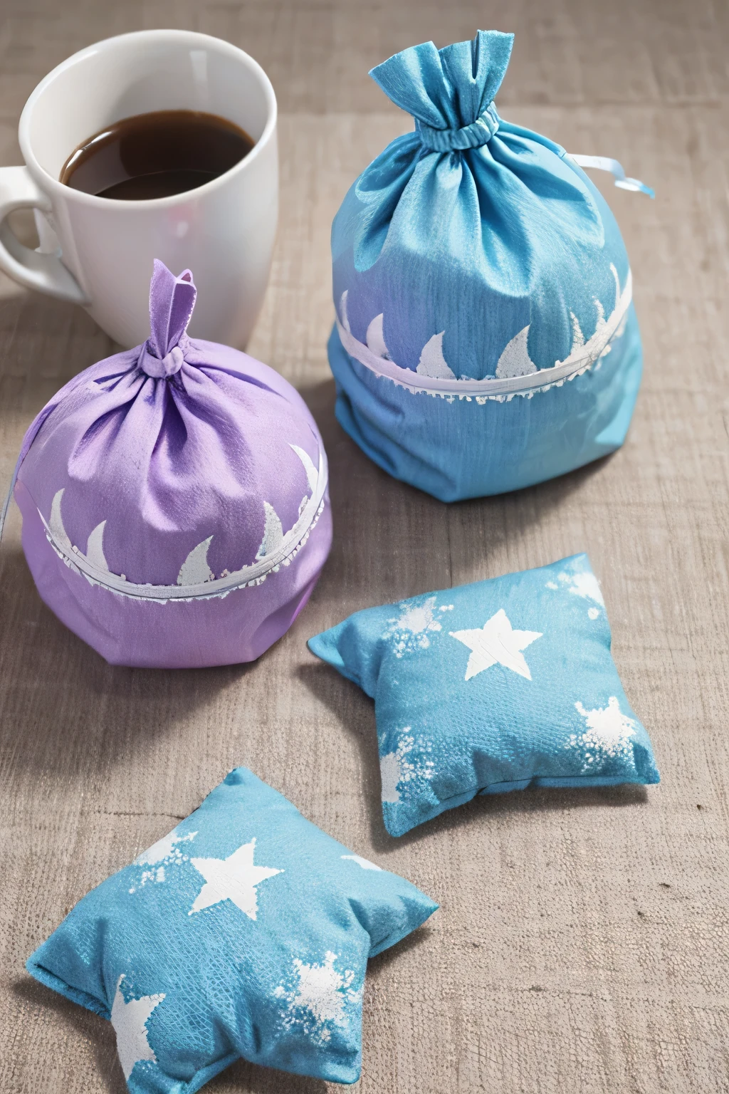light blue、Lilac or off-white sachet,Drawing the moon on the sachet、Star、Clouds and other patterns