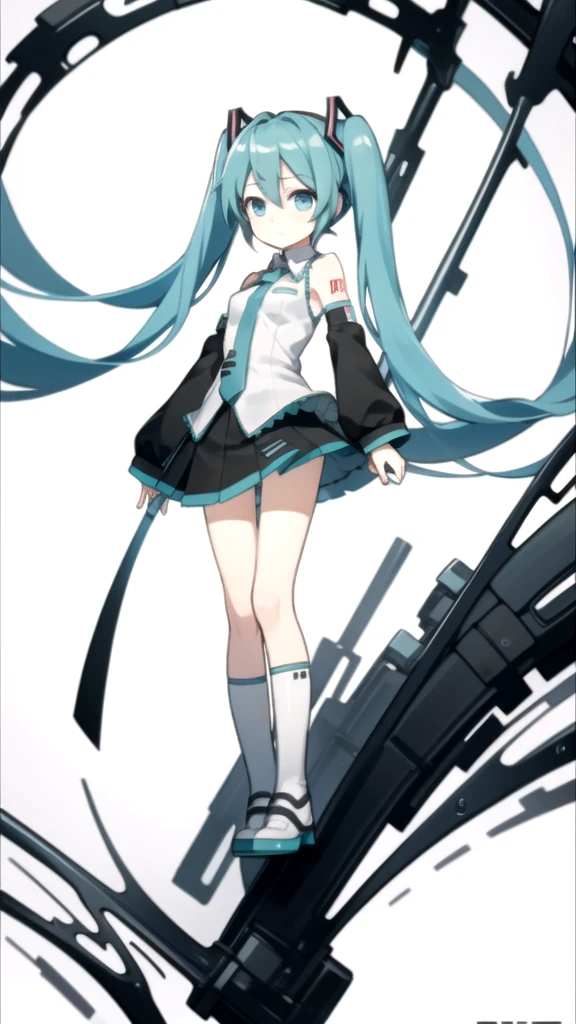 best quality, chibi, 1 girl,  miku, Hatsune Miku, (full body), Pure white background,Vivid,clearly,sad face,rain