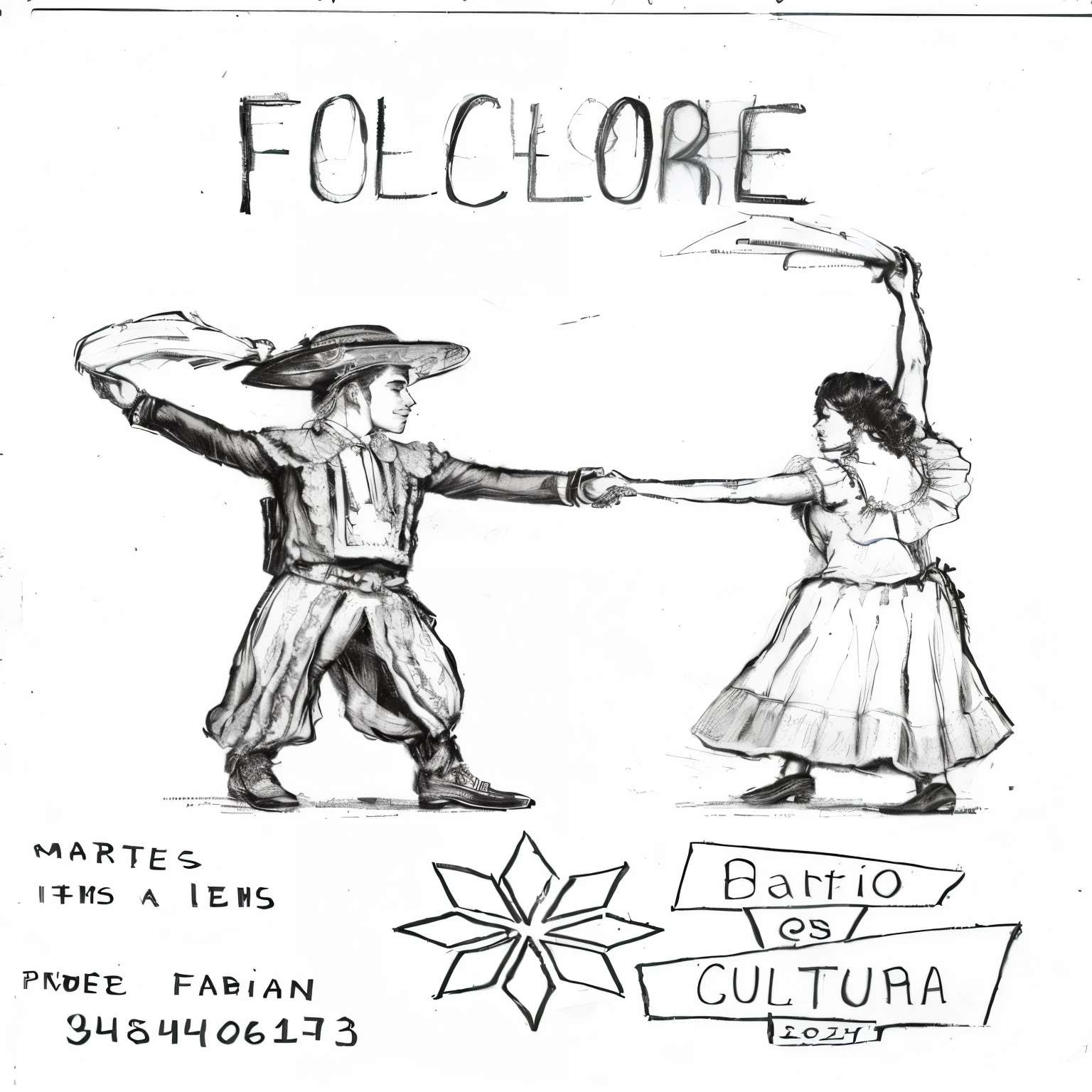 un dibujo de un par de personas cogidas de la mano, folklorico, folk illustration, mexican folklore, dibujo hecho con acuarelas, colores de blanco y negro, estilo anime