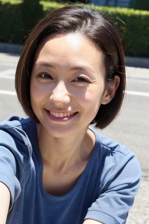 Beautiful woman,40 years old,Short Bob,smile,Forehead Baring,No sleeve