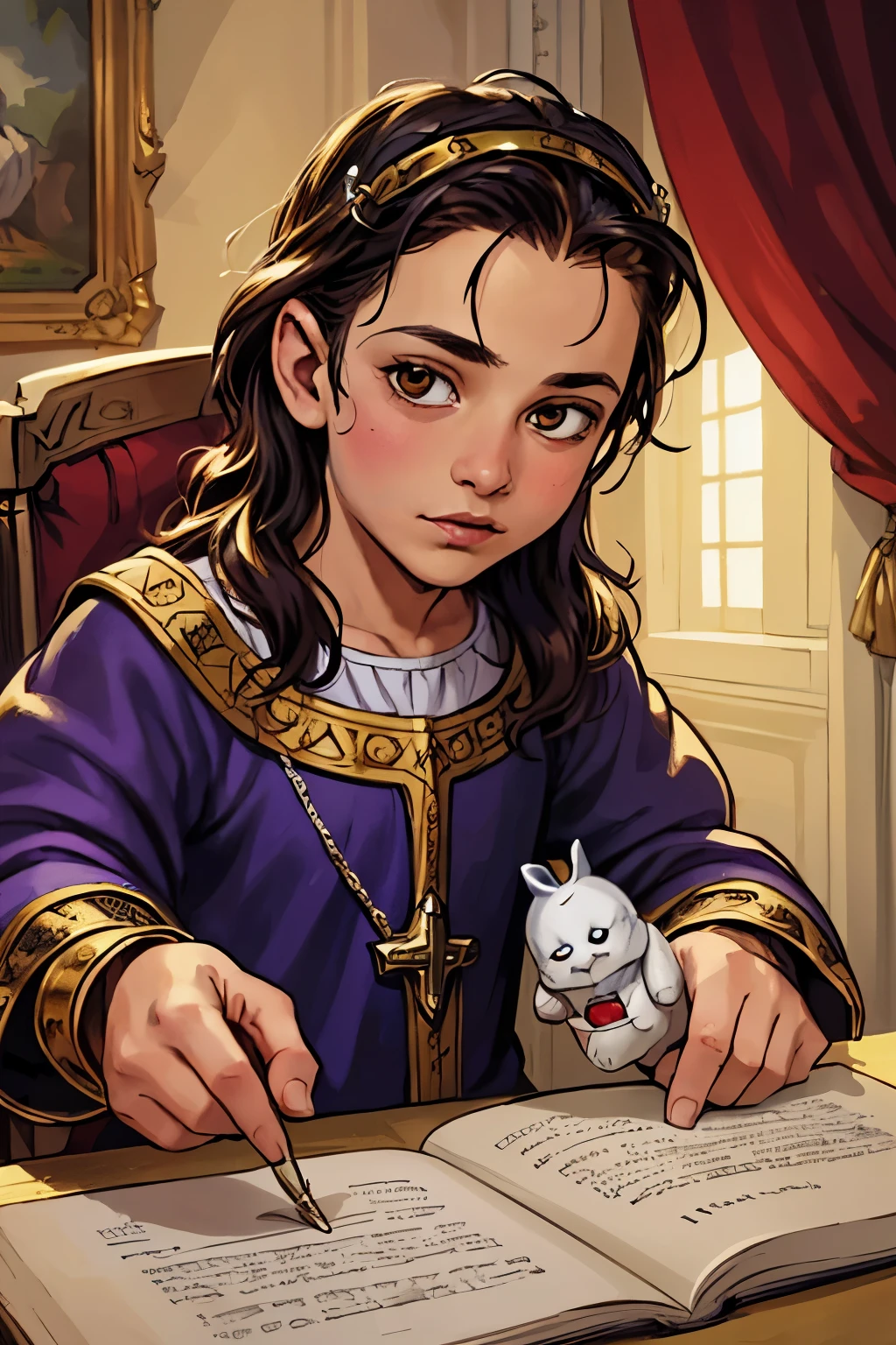 (masterpiece:1.1),(best quality:1.1),extremely detailed,(original design:1.1),(unique accessories:1.1),(medieval fantasy:1.1),professionally retouched,(close-up:1.1),portrait,midday,(male:1.0) ,(holy:1.0),(divine:1.0),(young:1.9), royal children, small kid, 11 years old