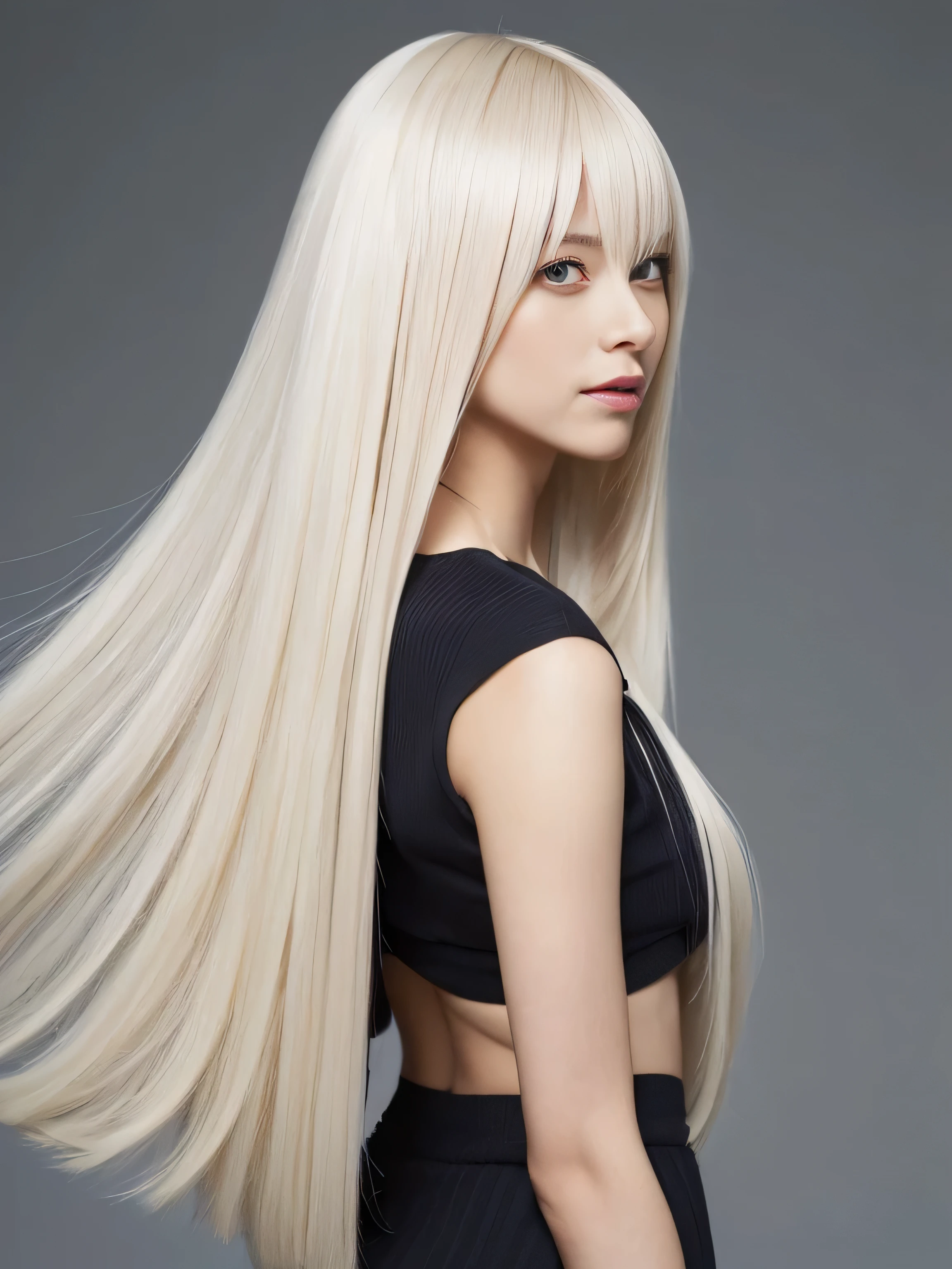 ((A strong wind from the side is blowing my hair wildly and making it float.:1.5)) (Pure white wall background:1.5. Upper body photo from the knees up) ((Random poses showing as much back and hair as possible:1.2)) ((Beautiful model with long platinum blonde hair, girl with super length Hair, extremely length Hair, extra length Hair, very long, Flowing Hair, very length Hair, length Hair girl, very long, Flowing platinum blonde hair, length Hair windy, very longプラチナブロンドヘア, length, Flowing Hair, Extremely long and incredibly straight platinum blonde hair, with length Hair, length Hair!!!! Her highest quality hair is long and straight Extremely long and incredibly straight platinum blonde hair , highest quality platinum blonde, length hair in the center, Highest quality long straight, length, straight, beautiful, High quality platinum blonde hair, length and platinum blonde hair highest quality straight, length Hair, length and straight, highest quality platinum blondeヘア, Perfect silky straight of the highest quality, straight, highest quality platinum blondeヘア, length platinum blonde hair straight, length, Platinum blonde thick hair Her hair is long and straight, very longプラチナブロンドヘア, length hair in the center, length straight, length, straight, beautiful hair of the highest quality, length Hair, length, Straight platinum blonde hair , length and free straight platinum blonde hair, straight platinum blonde hair)) (Her bangs are perfect.:1.3) (France's most beautiful 24-year-old hair model) ((highest quality)), ((masterpiece)), (Familiar) (Get used to it) Perfect Face (Her skin is a typical French complexion..、And very detailed) (Big Breasts) (She is wearing a light blue skirt and a white blouse......) (She has a beautiful French face and a typical French figure...., Narrow eyes) (She has perfect beautiful makeup and face Lipstick is light red A solid eyeliner) ((Rich 1.4)) (Extremely detailed 8K) (Ultra-fine skin texture 1.4) (Actual, Vibrant:1.4), double eyelid Sharp focus:1.2、Beautiful woman:1.4 Dynamic Lighting (Genuine RAW photos taken by professional photographers) (Her long bangs、Well Organized) Professionally lit from the front (She has a bright and cheerful face)