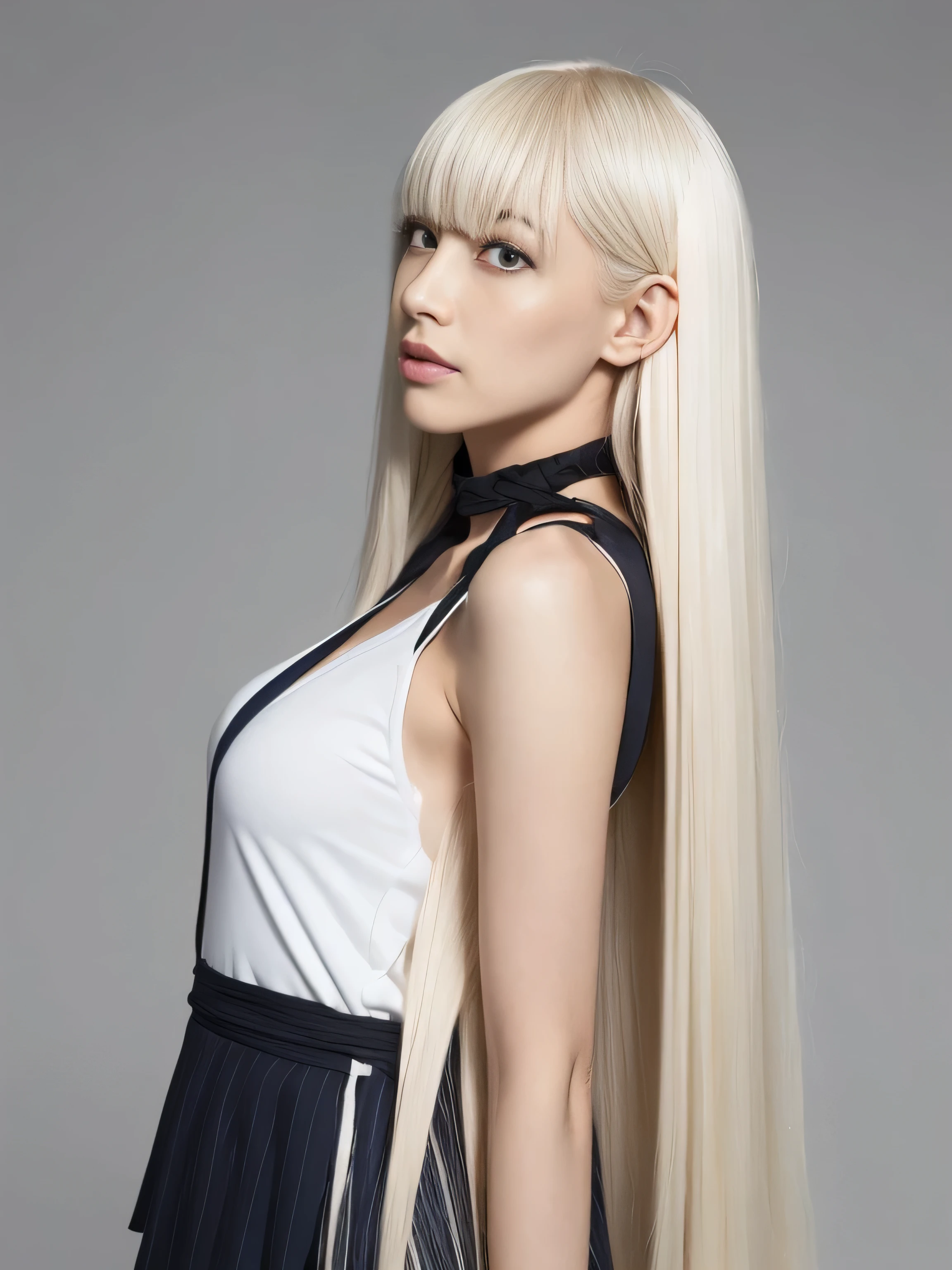 ((A strong wind from the side is blowing my hair wildly and making it float.:1.5)) (Pure white wall background:1.5. Upper body photo from the knees up) ((Random poses showing as much back and hair as possible:1.2)) ((Beautiful model with long platinum blonde hair, girl with super length Hair, extremely length Hair, extra length Hair, very long, Flowing Hair, very length Hair, length Hair girl, very long, Flowing platinum blonde hair, length Hair windy, very longプラチナブロンドヘア, length, Flowing Hair, Extremely long and incredibly straight platinum blonde hair, with length Hair, length Hair!!!! Her highest quality hair is long and straight Extremely long and incredibly straight platinum blonde hair , highest quality platinum blonde, length hair in the center, Highest quality long straight, length, straight, beautiful, High quality platinum blonde hair, length and platinum blonde hair highest quality straight, length Hair, length and straight, highest quality platinum blondeヘア, Perfect silky straight of the highest quality, straight, highest quality platinum blondeヘア, length platinum blonde hair straight, length, Platinum blonde thick hair Her hair is long and straight, very longプラチナブロンドヘア, length hair in the center, length straight, length, straight, beautiful hair of the highest quality, length Hair, length, Straight platinum blonde hair , length and free straight platinum blonde hair, straight platinum blonde hair)) (Her bangs are perfect.:1.3) (France's most beautiful 24-year-old hair model) ((highest quality)), ((masterpiece)), (Familiar) (Get used to it) Perfect Face (Her skin is a typical French complexion..、And very detailed) (Big Breasts) (She is wearing a light blue skirt and a white blouse......) (She has a beautiful French face and a typical French figure...., Narrow eyes) (She has perfect beautiful makeup and face Lipstick is light red A solid eyeliner) ((Rich 1.4)) (Extremely detailed 8K) (Ultra-fine skin texture 1.4) (Actual, Vibrant:1.4), double eyelid Sharp focus:1.2、Beautiful woman:1.4 Dynamic Lighting (Genuine RAW photos taken by professional photographers) (Her long bangs、Well Organized) Professionally lit from the front (She has a bright and cheerful face)