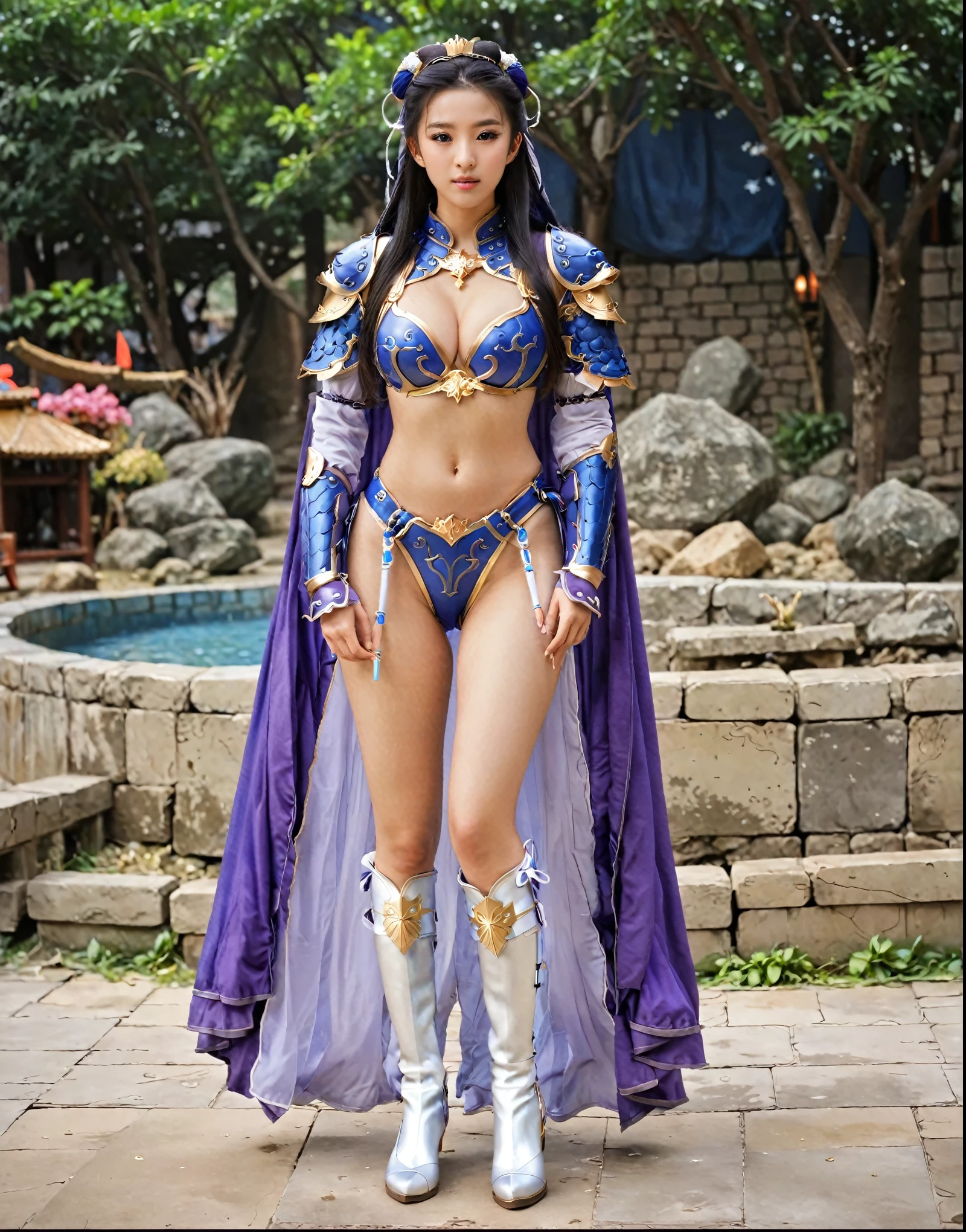 She looks like a very slutty girl,full body xianxia, Princess Diaoman, Sexy blue bikini armor,Long-legged girl,Put on your boots,Blue boots,Huge breasts,Put on your hat,fantasy服装, Put on a priest's cloak, pink cloak, lace cape,穿着fantasy服装, Standing on the street,For the audience,Wink, Real 8000g,Impeccable,masterpiece,Professional artwork,masterpiece,Light,Movie Bloom,Perfect face,Pretty Face,fantasy,Dreamy and magical,not real,Intricate details,beautiful pattern