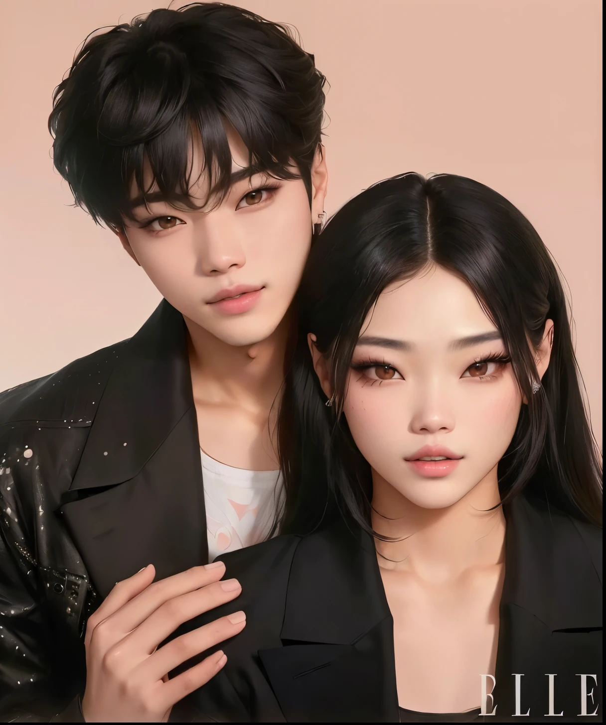 un primer pl??? de un hombre sosteniendo a una mujer cerca de una pared, Kim Jennie de black pink, Jeon Jungkook de bts , maquillaje popular de corea del sur, ulzzang, inspirado en Jennie y jungkook, kim Jennie, & Jeon Jungkook, pose de pareja, maquillaje coreano popular,