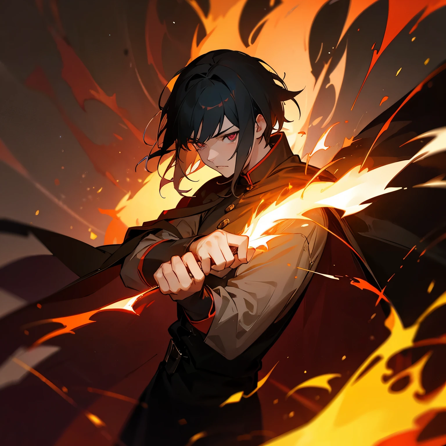 Man ln the dark feeling sad with fire effect