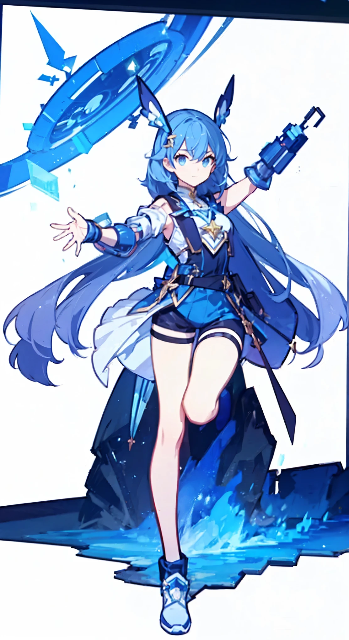 Wonder Boy, Magical girl, 1 boy, whole body,Prosthetic limb installation,Leggings straps,Highest rated on pixiv ,shorts,Simple background, Simple pose