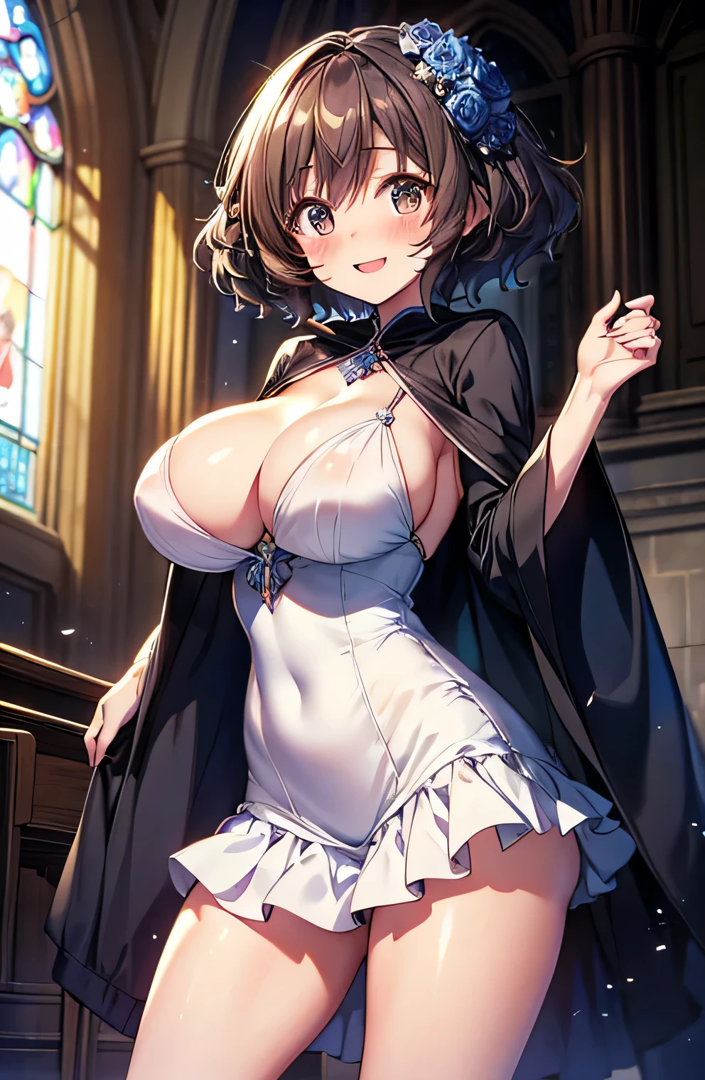 Anime illustration、Fantasy、highest quality、wedding style、Chapel、Clear skies、neat wedding dress、Perfect proportions、overwhelmingly big breasts、Thick legs、Beautiful, shining eyes、Blushed、smile、Cowboy Shot