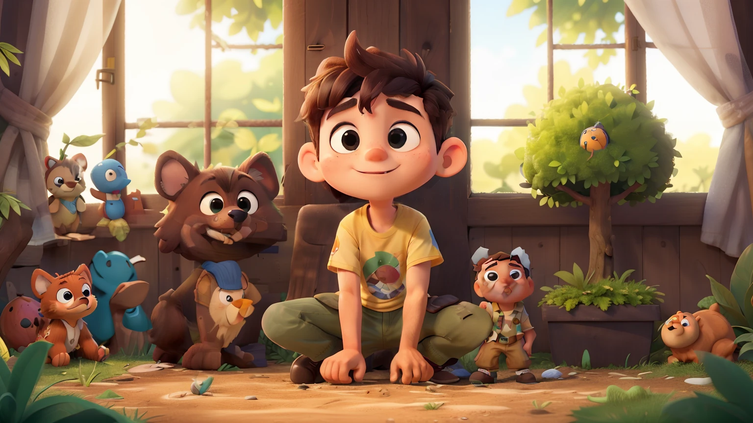 ((melhor qualidade)), ((obra de arte)), (detalhado), rosto perfeito, Miguel was a six-year-old autistic boy with an imagination so vivid he could turn any place into a world of adventure.. Ele adorava passar horas brincando no parque perto de sua casa, where every tree turned into a hero and every bush hid a thrilling secret