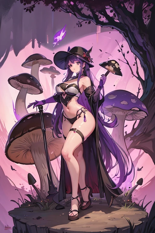thick stout fantasy mushroom, phalic shape, purple shaft with a red shaft
