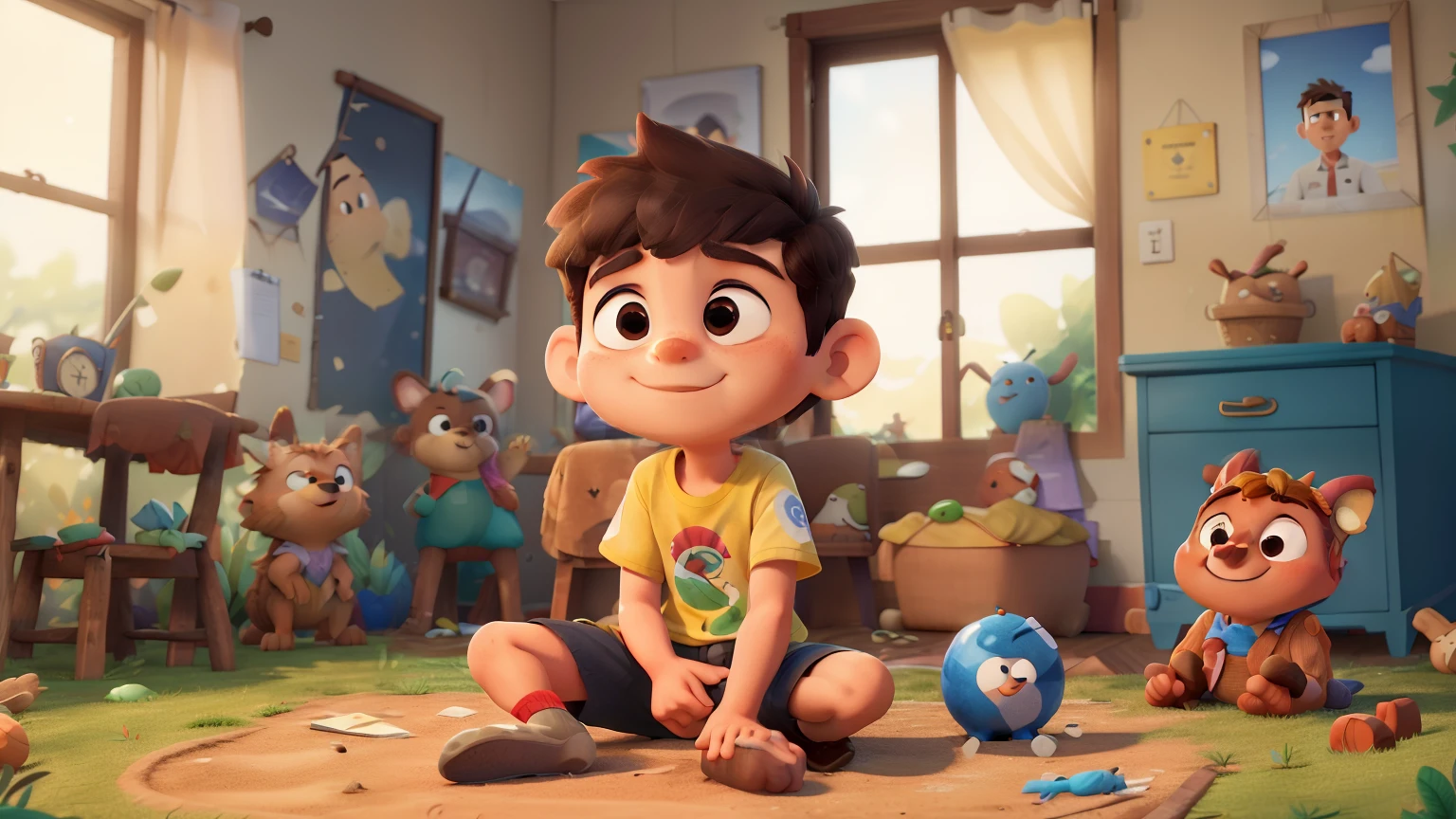 ((melhor qualidade)), ((obra de arte)), (detalhado), rosto perfeito, Miguel was a six-year-old autistic boy with such a vivid imagination. Ele adorava passar horas brincando no parque perto de sua casa, where every tree turned into a hero and every bush hid a thrilling secret