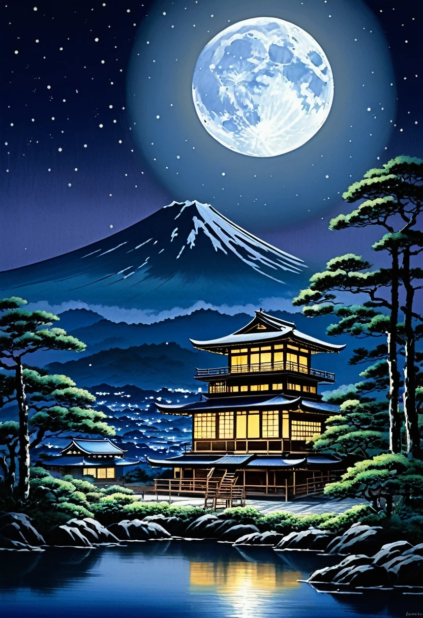 Painting of a Japanese house in the moonlight with a full moon, The art of Japan style, The art of Japan, The art of Japan art, traditional The art of Japan, old The art of Japan, Landscape painting, Japan at Night, traditional Japanese painting, Awesome Wallpapers, Night view, Japanese painting, Anime Background Art, Very beautiful digital art, Japanese Landscape, beautiful moonlight night, Japanese painting, Beautiful Wallpapers