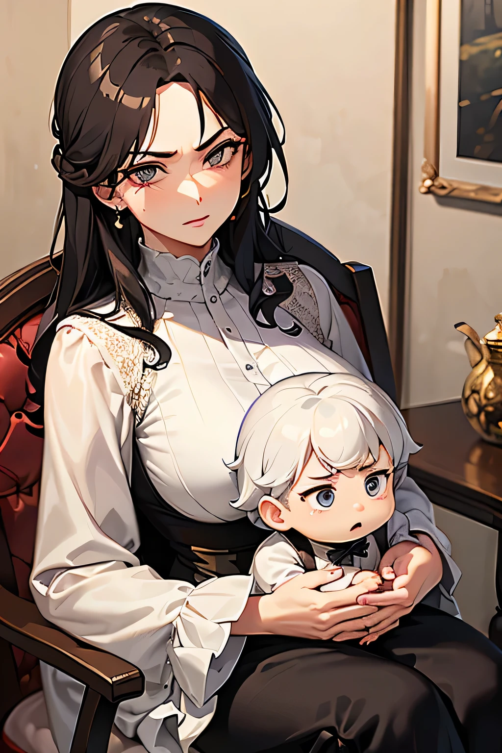 ((best quality)), ((masterpiece)), (detailed), perfect face, serious expression, older woman, mother, pretty, middle age, rich