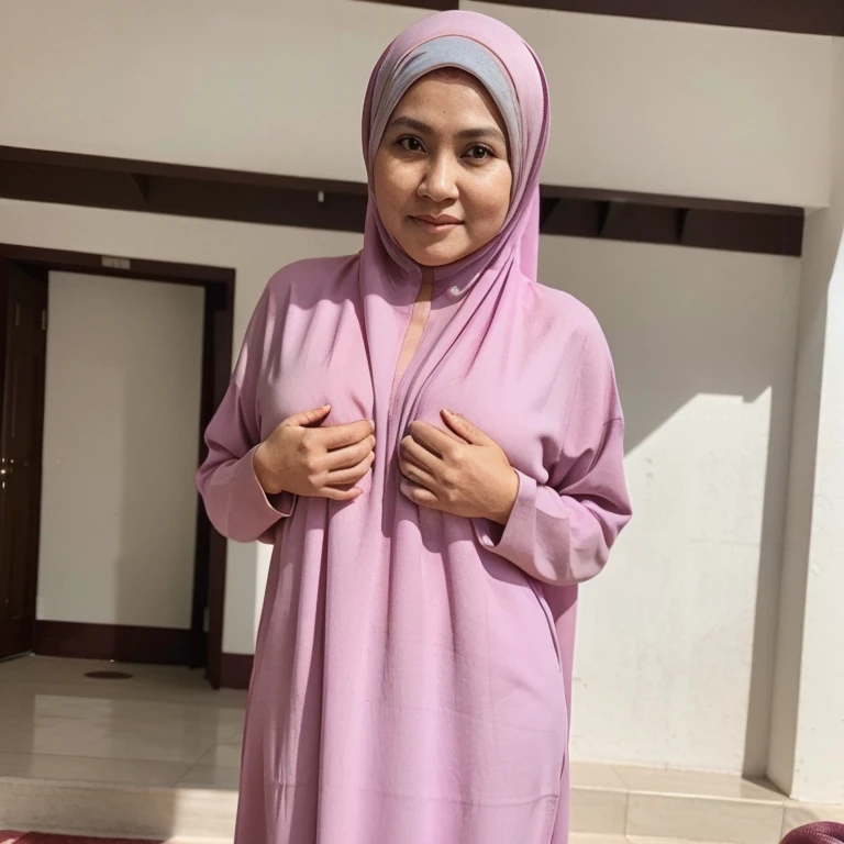 50 years Old, Hijab Indonesian mature woman,Gamis, full body, Breast out from her clothes : 1.9, at doctor office, full body