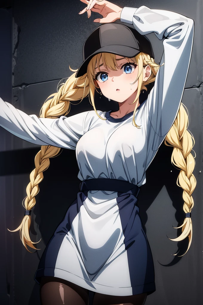 1 girl, detailed blue eyes, lange wimpern, detailed beautiful face, a Bit curly hair, curly twintails, schwarze haargummis, (very Long blonde hair:1.4), festgebunden, (arms behind back:1.6), gefesselte Arme, (blushing:1.3), (Big boobs:1.1), OTN, White OTN gag, Gag, gagged, shibari over clothes, (black skirt, White top:1.4), standing in a bedroom, big window with a beach in the Background, tied gag, nah aufnahmen