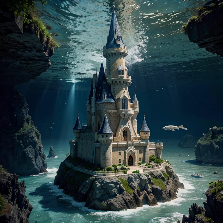 Castle in the sea marine kingdom of mystical creatures