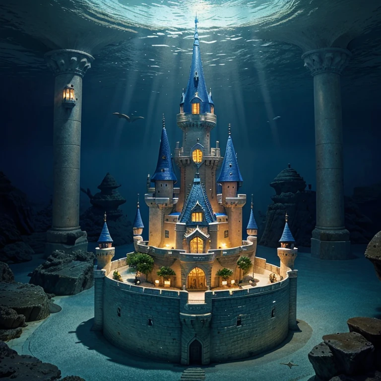 Castle in the sea marine kingdom of mystical creatures