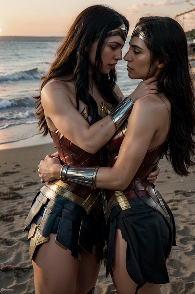 Wonder woman and venom,kiss in the beach,and beautiful sunset
