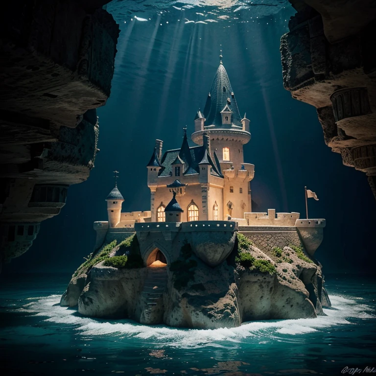 Castle inside the sea marine kingdom of mystical creatures 