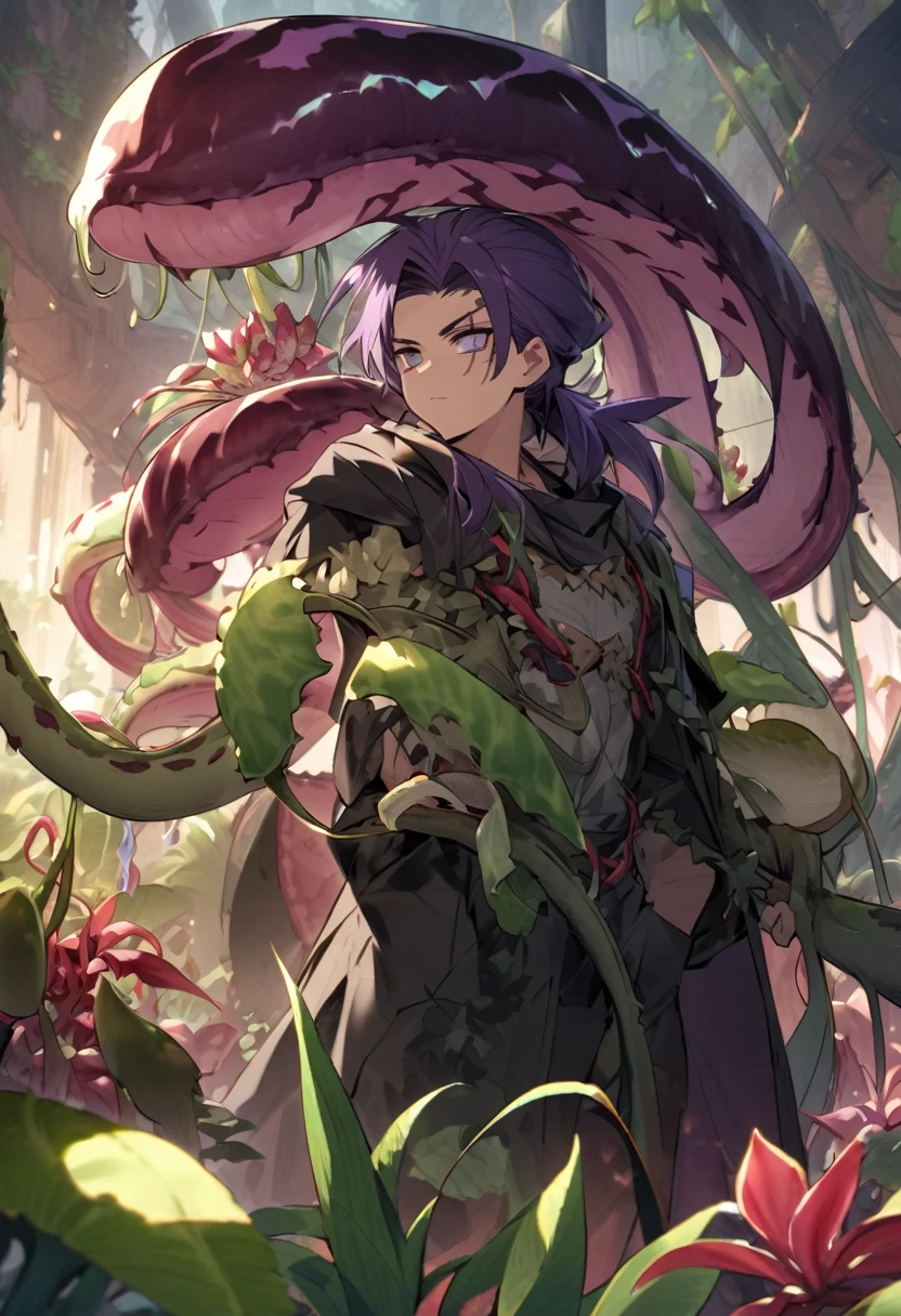 > a brawler called omar who is in the cordelieus group he has dark purple hair and a scar in his eyes and he can control carnivorous plants and between his head there is a big carnivorous plant