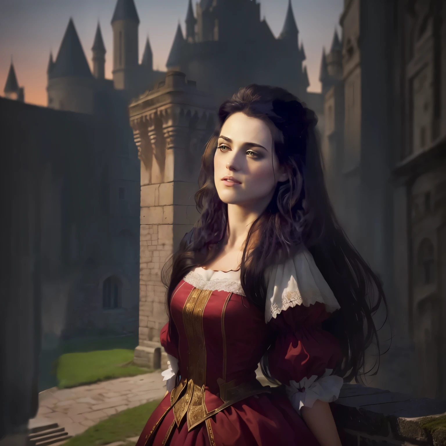 beautiful girl against the background of a castle