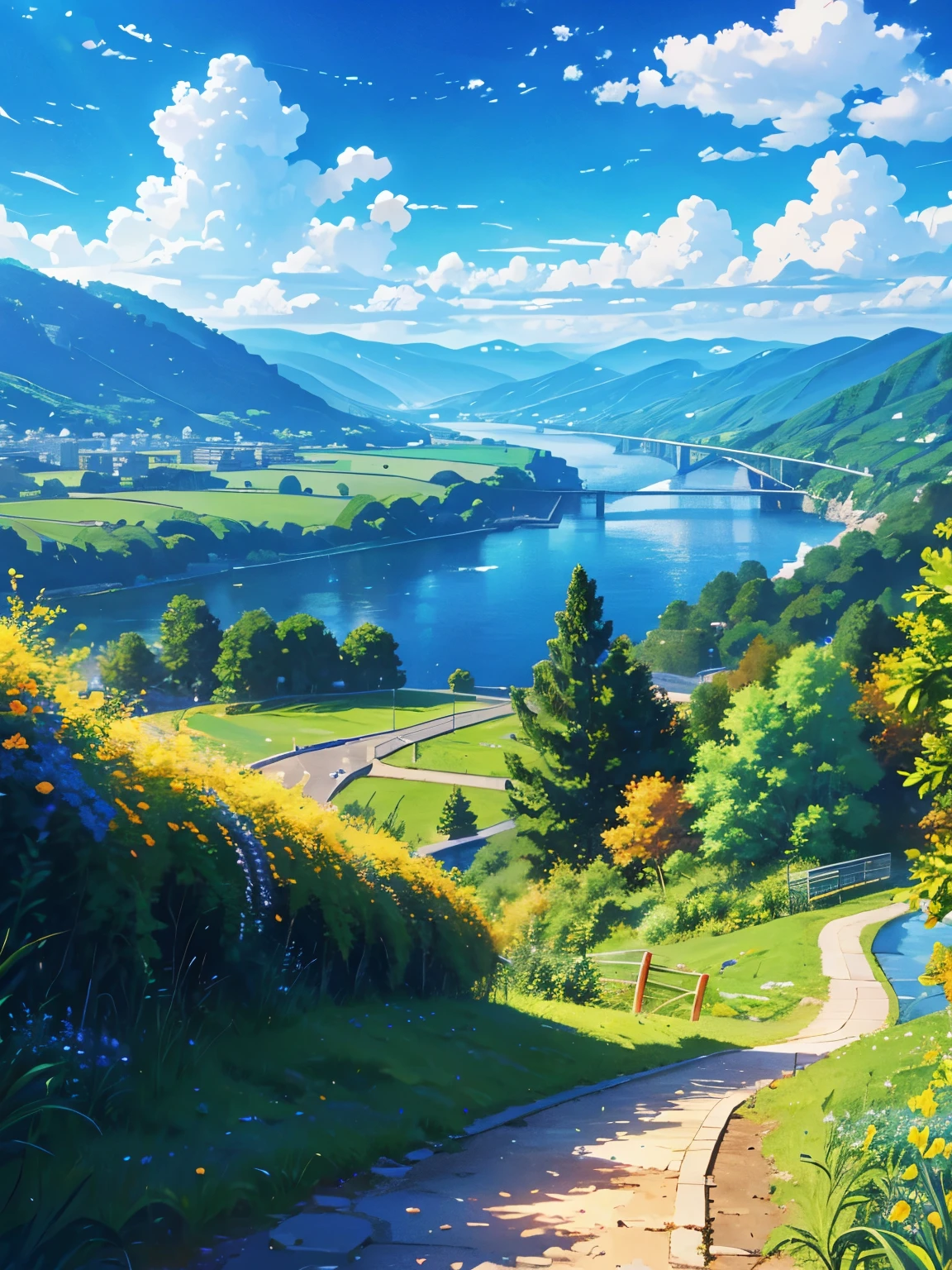 high resolution,High definition,high quality,landscape,realistic,Blue sky,along the river,Walking trail