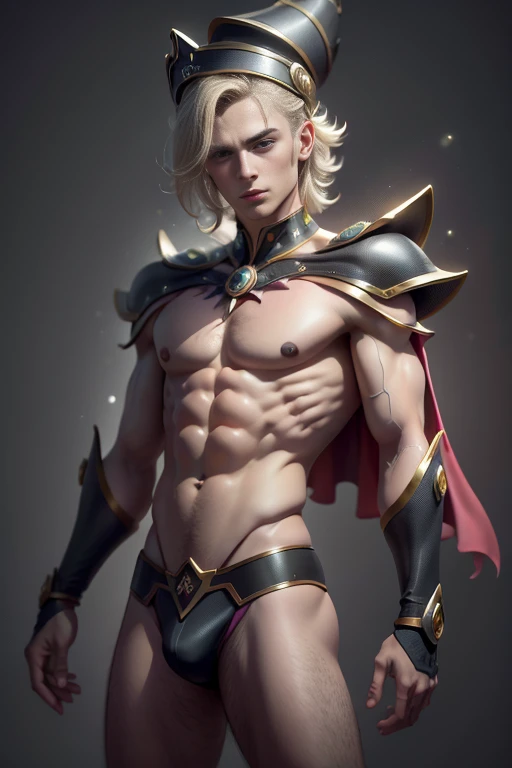 (8K,fotorrealista raw photography the highest quality;1.4) (1chica en) Super belleza (cara realista) cuerpo femenino (Rubia de rizos largos) Hold a black and red magic wand Escena de combate Magic hat with black and gold exterior handsime expression Deslumbramiento (Piel de aspecto real) (Giles magos oscuros) tentador super high resolution Un hiperrealista Alto detalle foto de cuerpo completo restos, (((only male , only boy))) ,