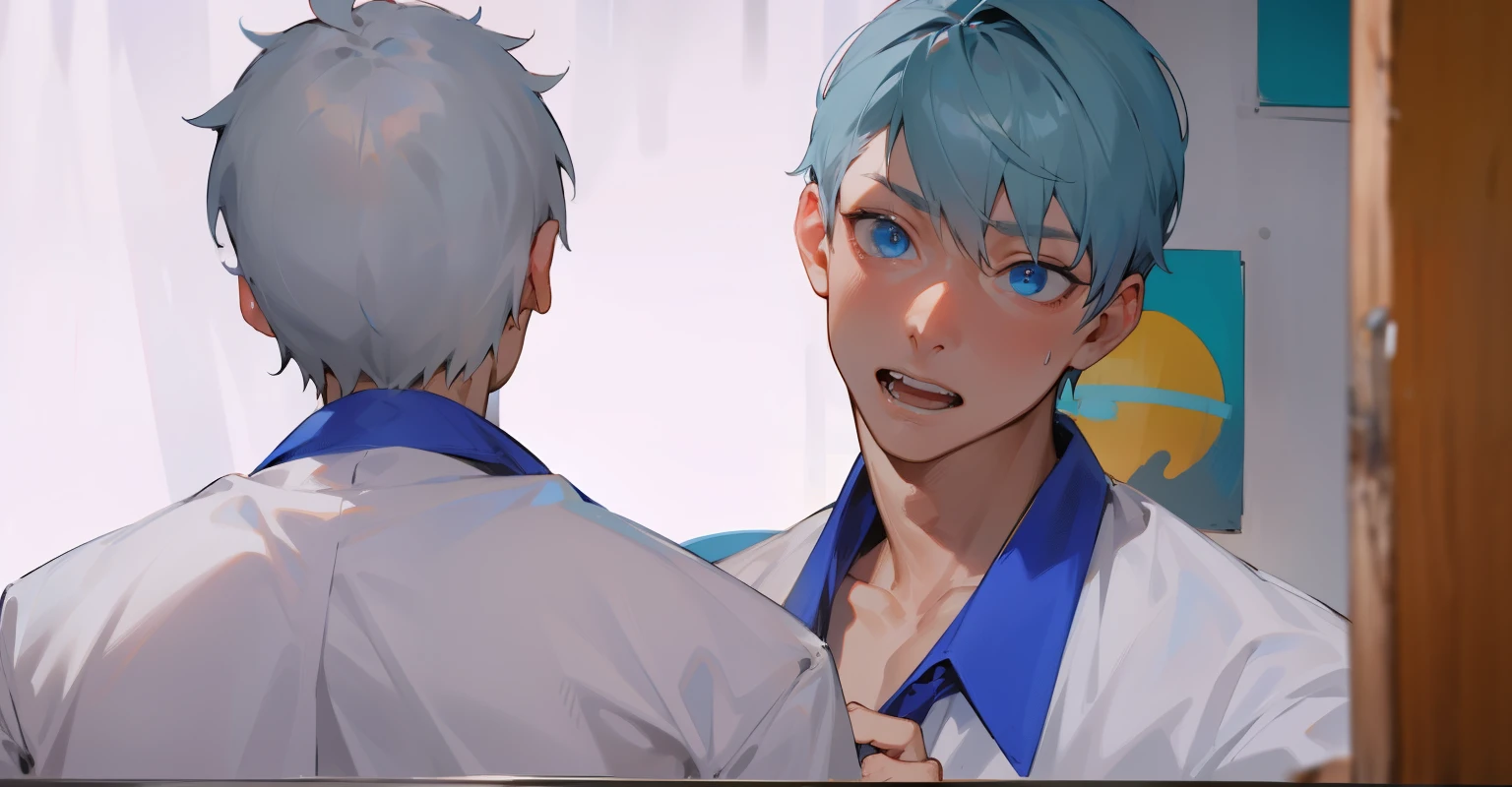 blue eyes he hits another boy&#39;s shoulder his shoulder hurts two young 19 year old men with gray hair trip when they walk