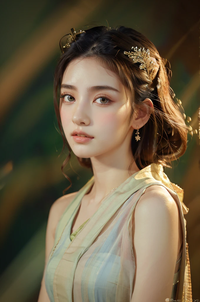 ( masterpiece, top quality, best quality,8k, girl,ultra detailed,raw photo:1.5),(photorealistic:1.4),(cinematic lighting), PerfectNwsjMajic, , Surrealism, UHD, ccurate, Super detail, textured skin, High detail, Best quality, dynamic angle, (high nose,White skin),[Beautiful blue eyes],(1girl),(good anatomy:0.5)), dunhuang_style, Dreamy atmosphere,expressive brush strokes, mystical ambiance, Artistic interpretation, a whimsical illustration, Subtle colors and tones, straight face, Palace ,(loose hair)