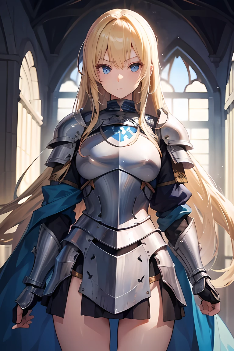 Blonde　Blue Eyes　long　　female knight 　Anaru is a weak-looking woman.