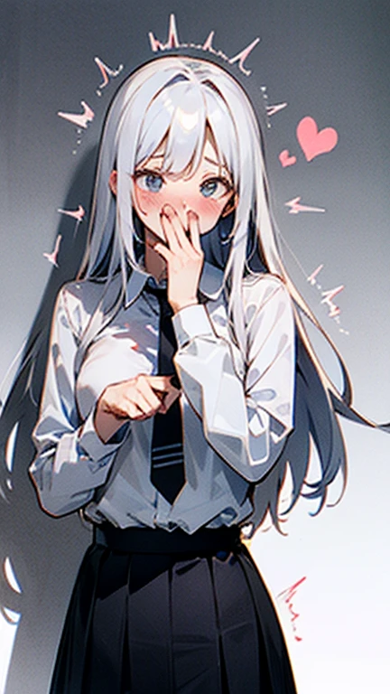  naked, blush, surprised expression, heart eyes, long hair, trembling body, white dress shirt, black microskirt , necktie