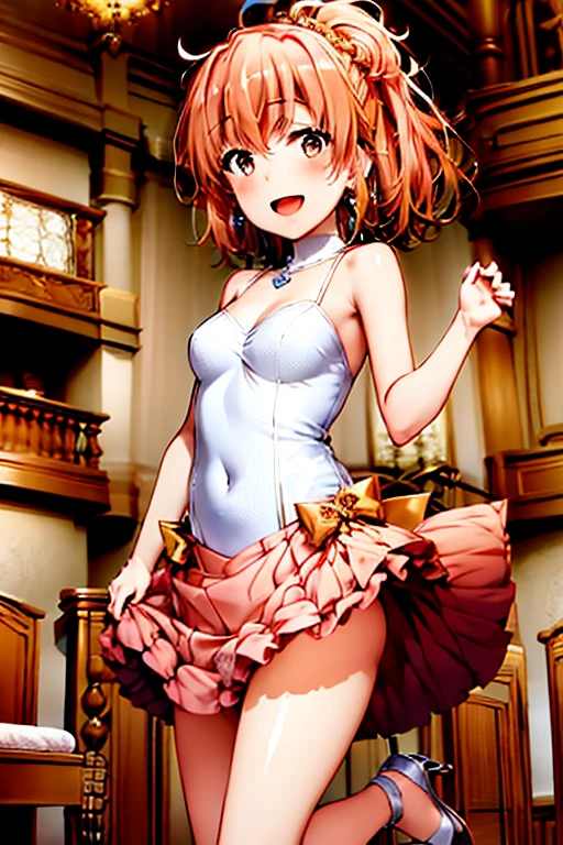 ((highest quality)), ((masterpiece)), (be familiar with), Perfect Face, indoor, Bedroom, Watching the audience,
One woman, Yuigahama Yui,
Open Mouth, Ecstatic expression, blush, smile,
Small breasts, Flat Chest, Young Girl, , , Girl,
Short Hair, Salmon-colored hair, Salmon-colored eyes, Side Pony,
Leg spread,
